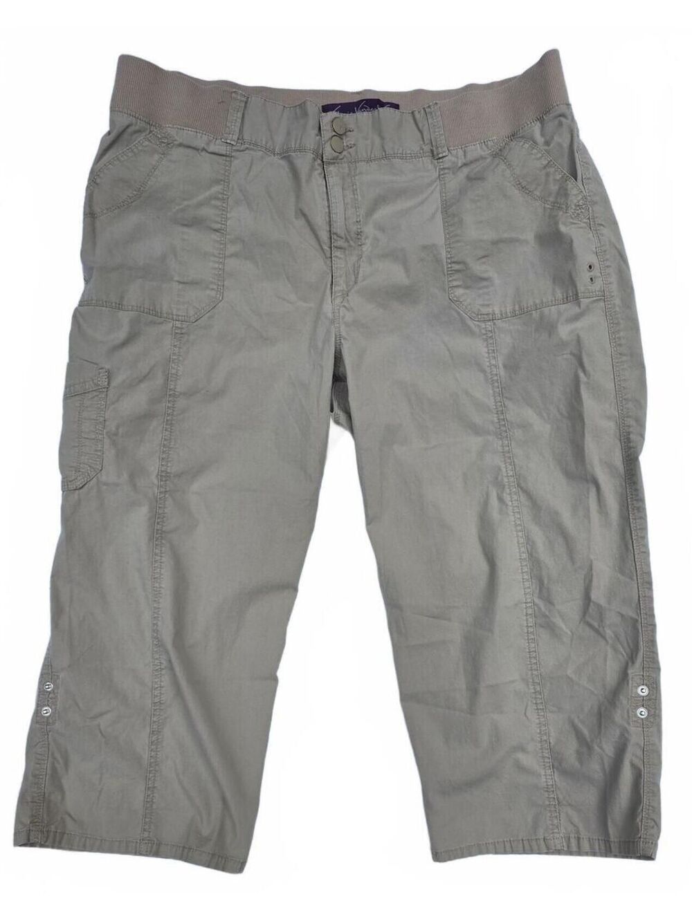 Gloria Vanderbilt Cargo Capris - Size 16- Versatile Roll=Tab Hem Khaki